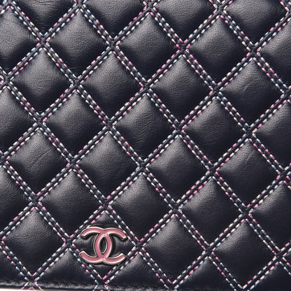Chanel Lambskin Double Quilted Stitch Wallet On Chain WOC Navy Blue 11 of 14