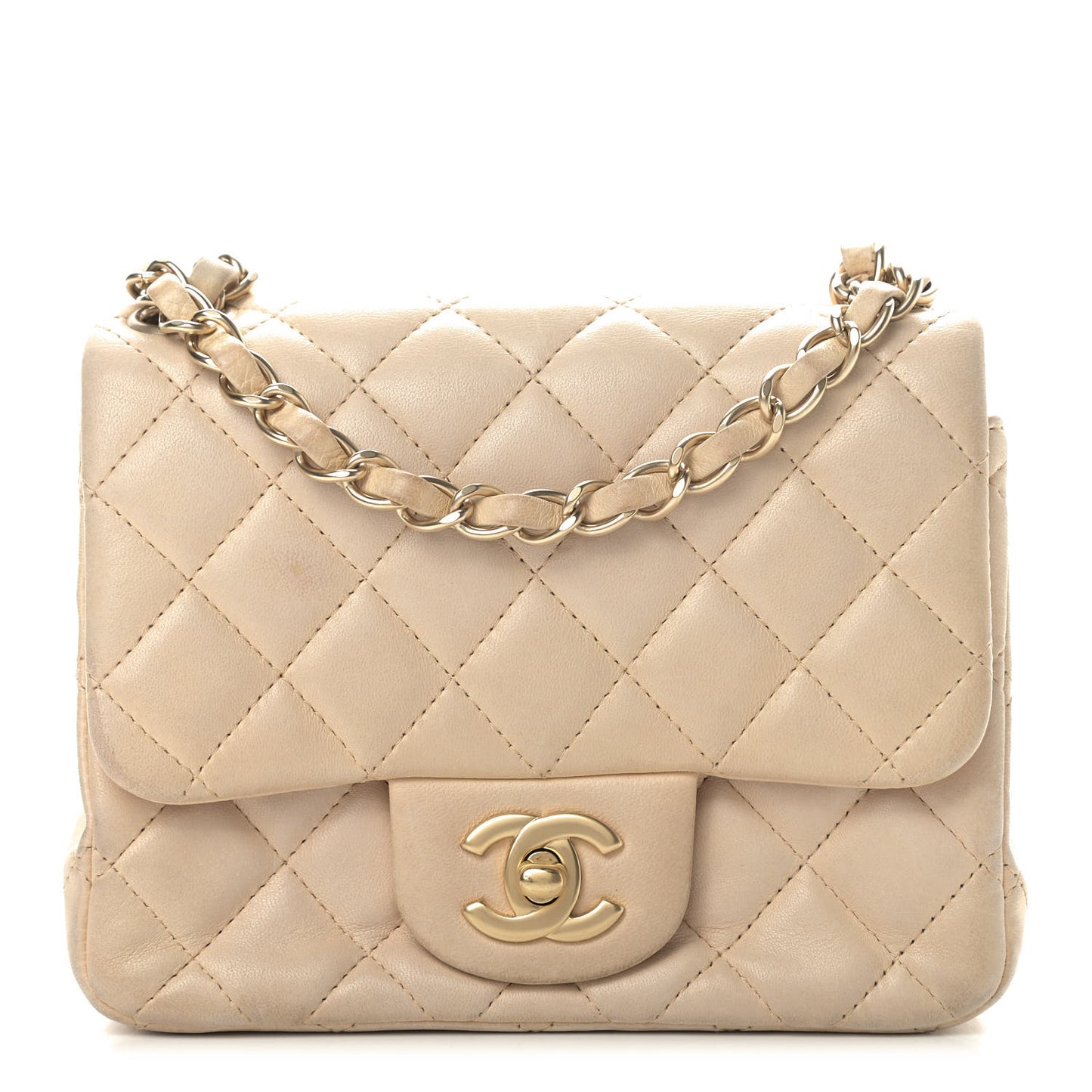 Lambskin Quilted Mini Square Flap Beige