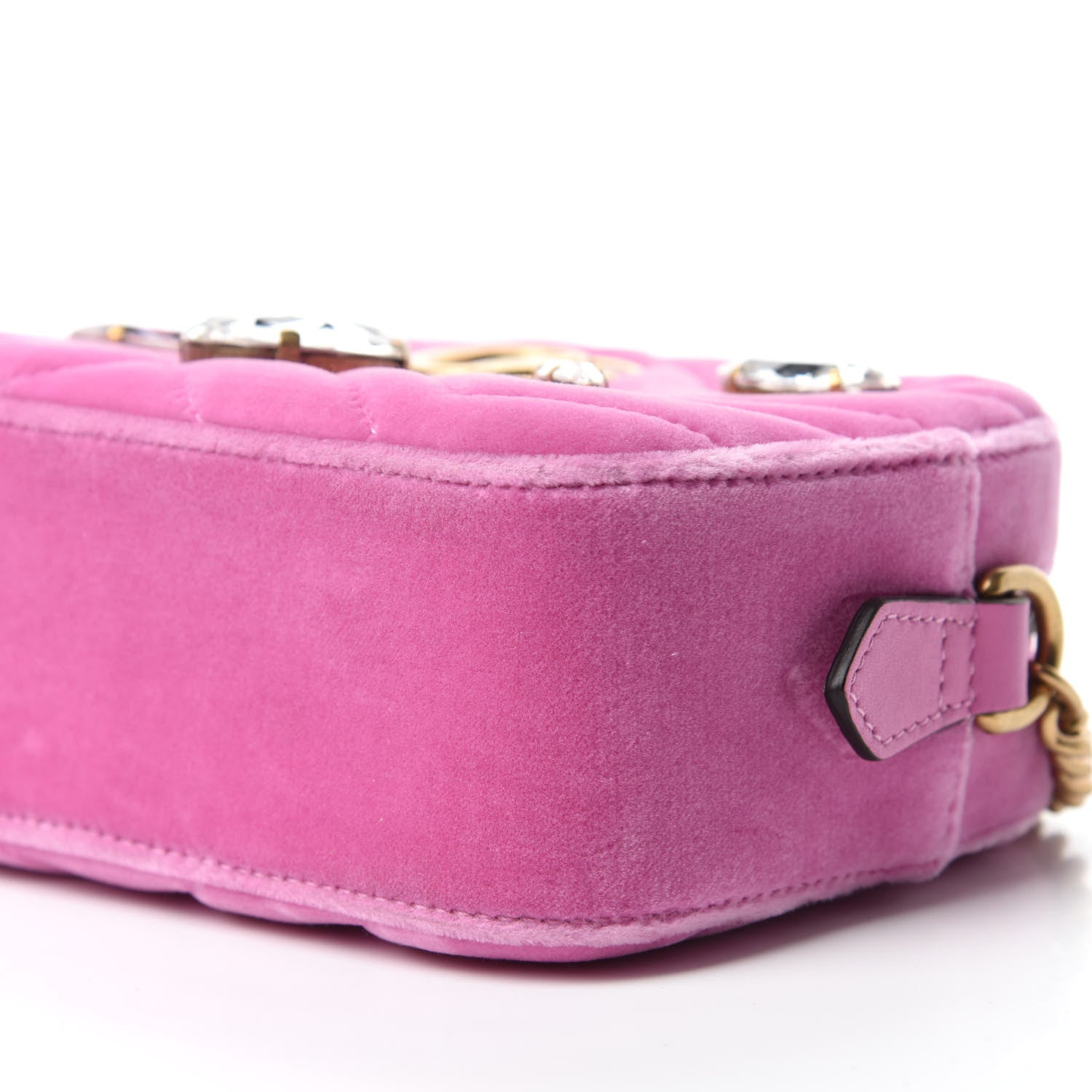 Gucci Velvet Matelasse Marquise Crystals Mini GG Marmont Chain Shoulder Bag Malva 7 of 10