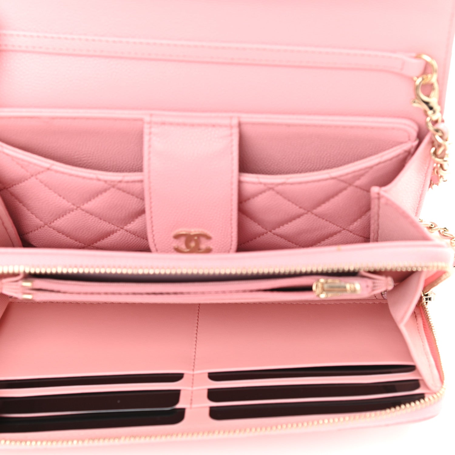 Chanel Caviar Quilted Phone Holder Wallet on Removable Chain Pink 5 of 12