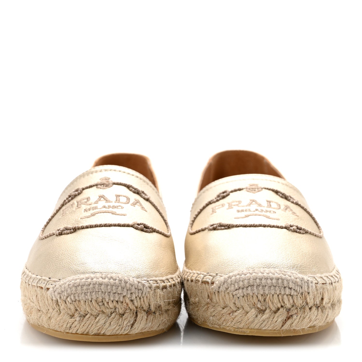 Prada Metallic Nappa Embroidered Logo 20mm Espadrilles 37 Platino 3 of 10