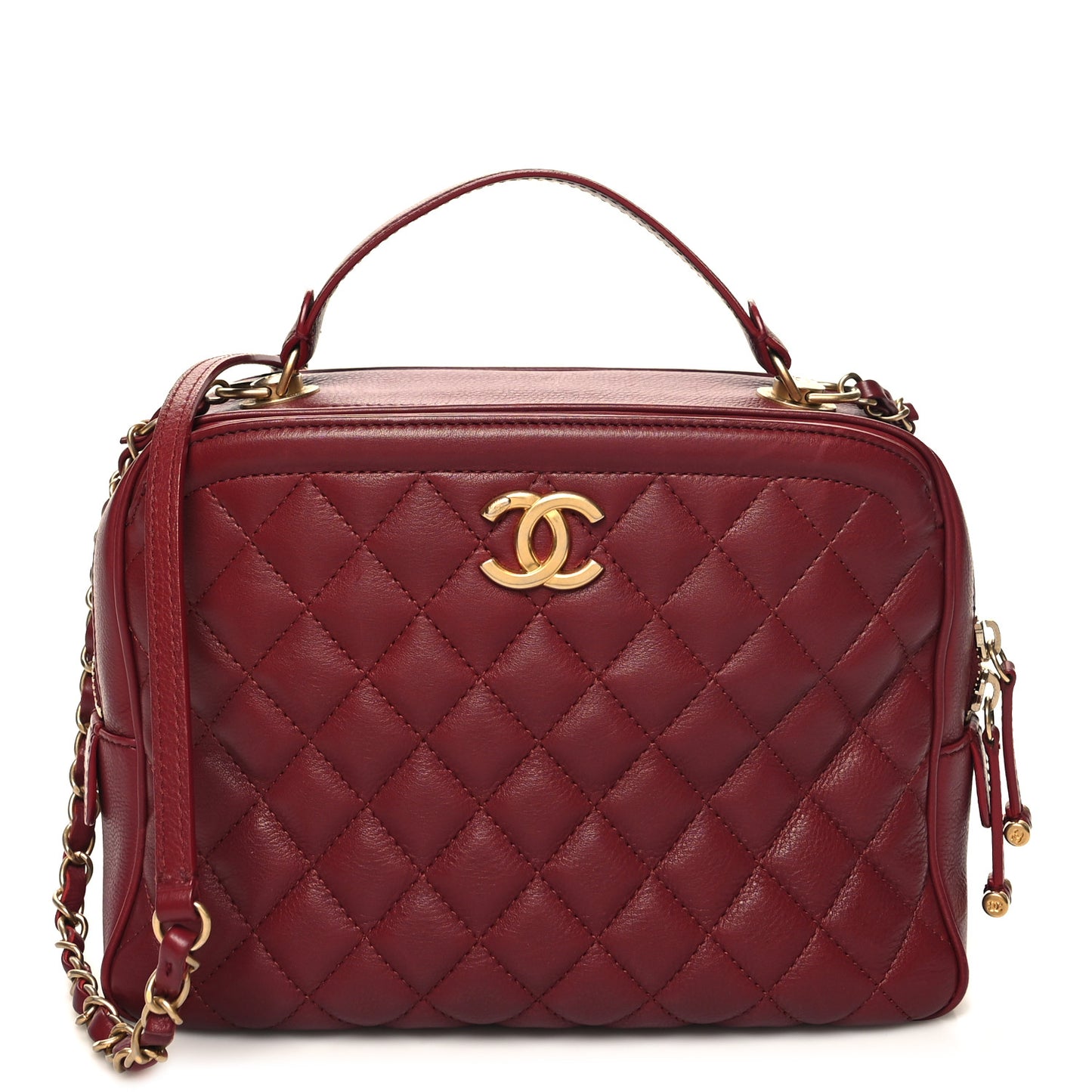 Calfskin Quilted CC Medium Vanity Case Dark Red