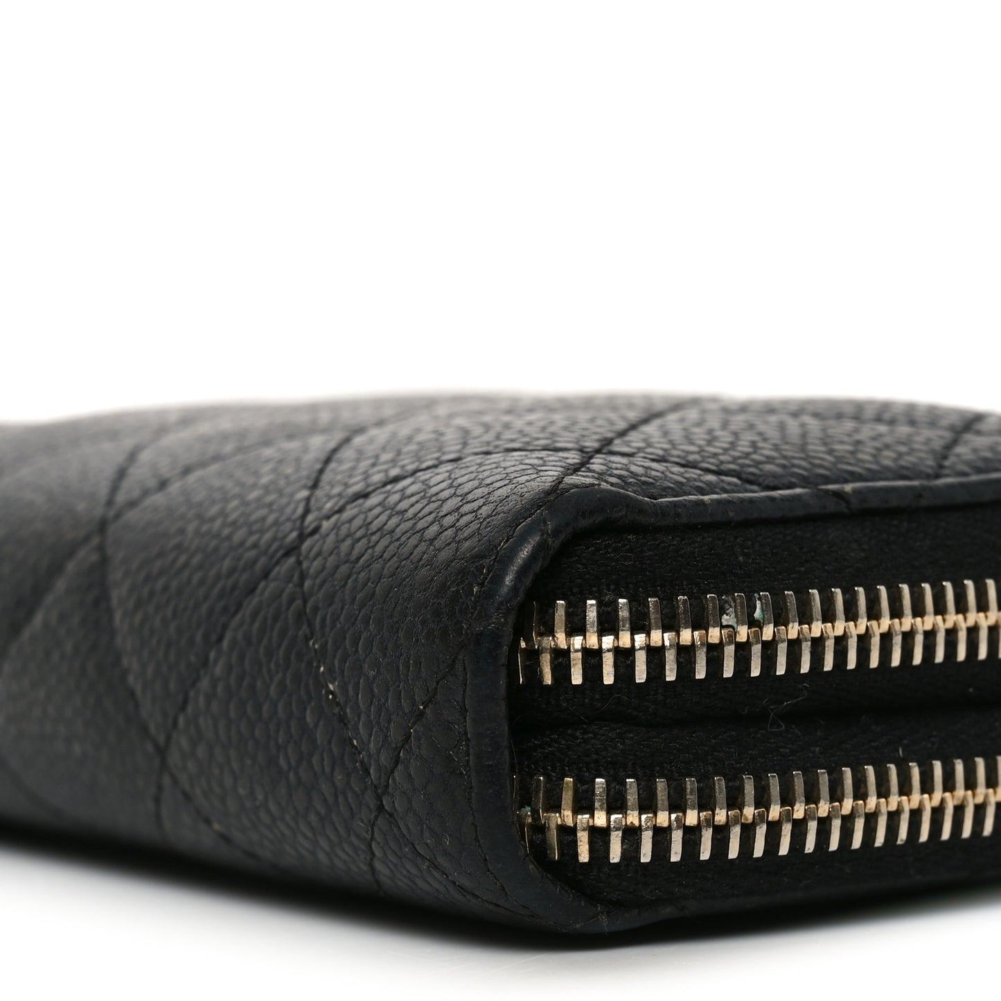Caviar Quilted Large Gusset Double Zip Around Wallet  Black
