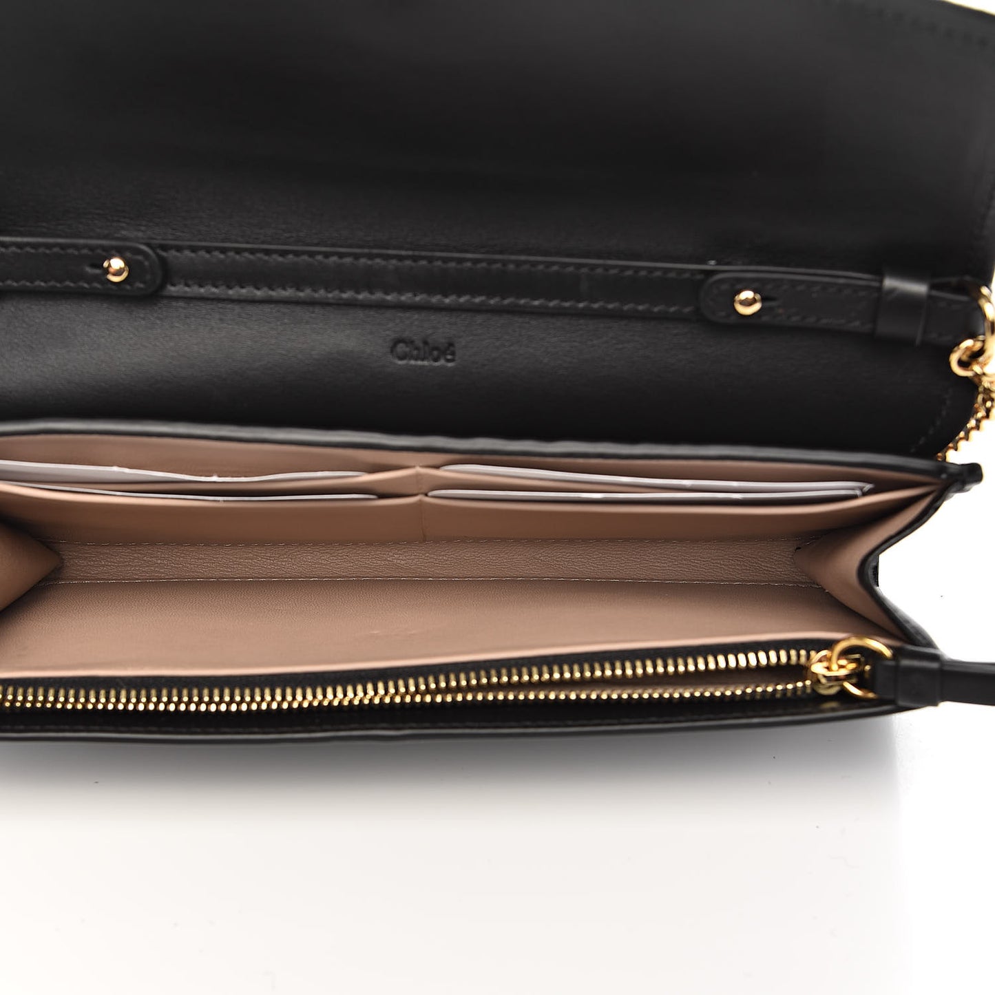 Shiny Grained Calfskin Aby Wallet on Chain Black