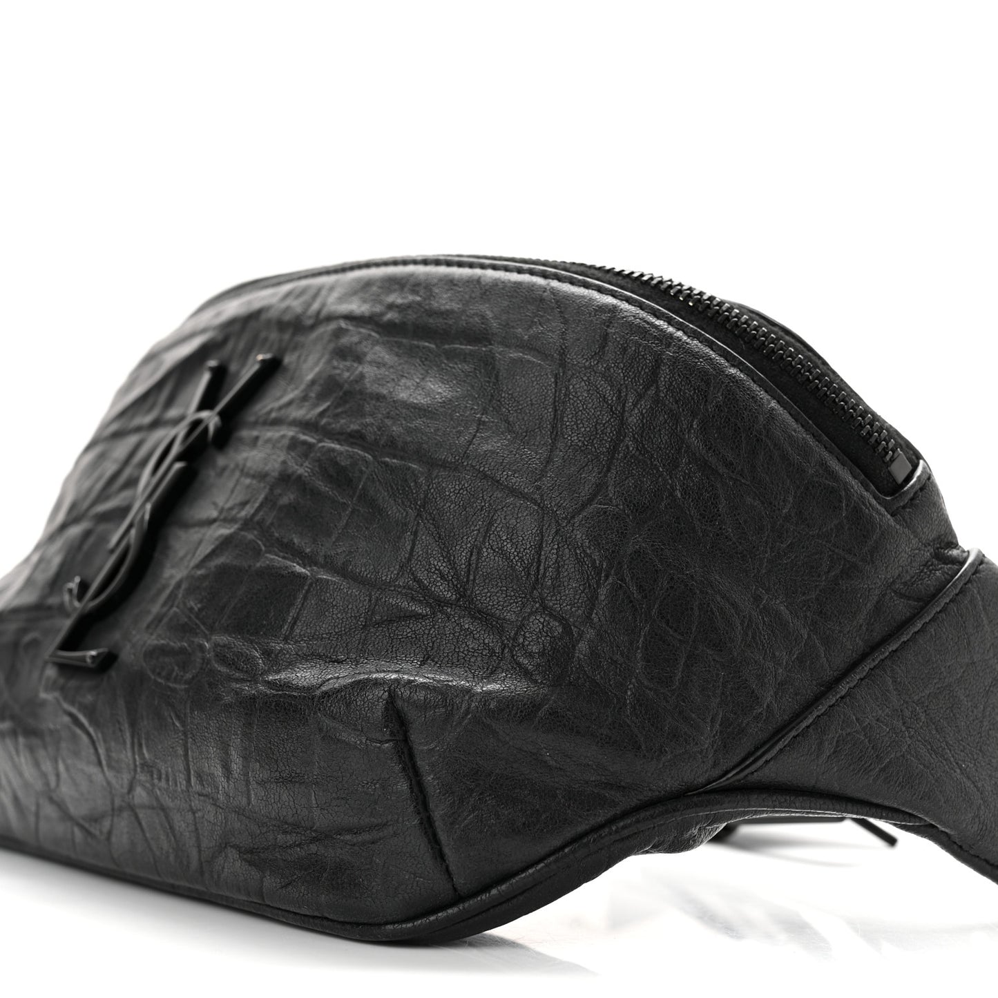 Calfskin Crocodile Embossed Monogram Belt Bag Black