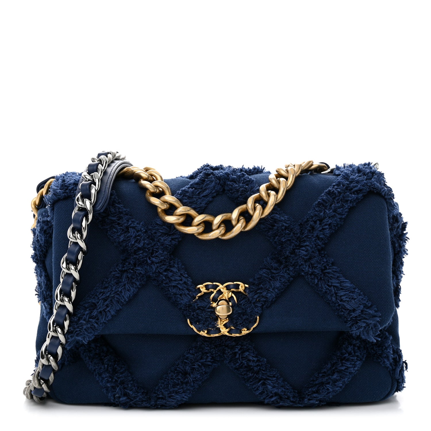 Chanel Cotton Canvas Quilted Medium 19 Flap Navy Blue 1 of 12