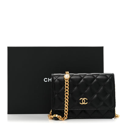 Chanel Lambskin Quilted CC Pearl Enamel Clutch on Chain WOC Black 13 of 13