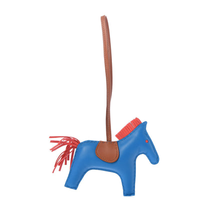 Hermes Milo Lambskin Grigri Rodeo Horse Bag Charm MM Blue Zanzibar Rose Texas Gold 1 of 4