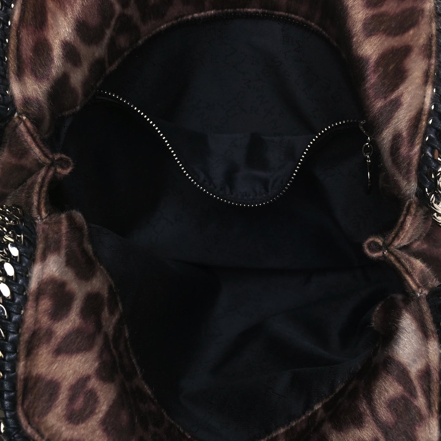 Faux Calf Hair Leopard Print Small Falabella Tote Brown