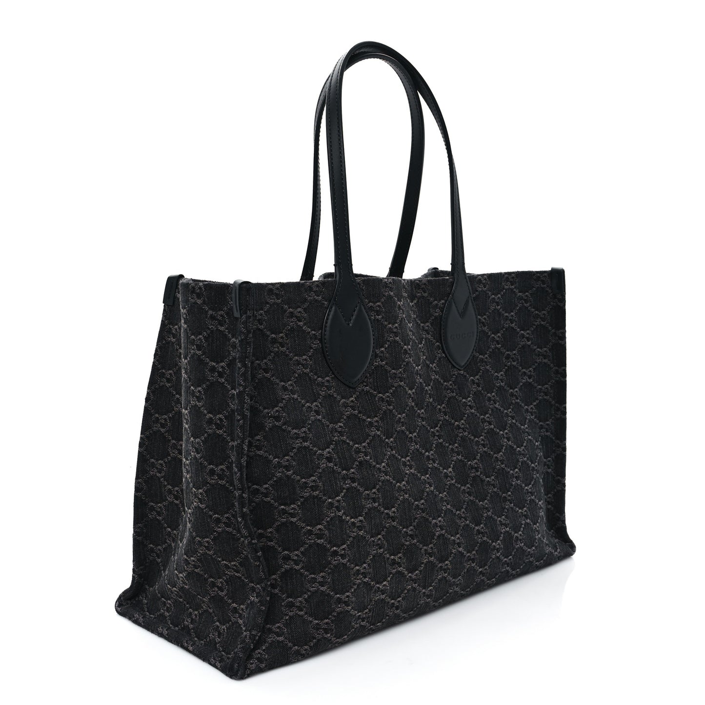 Denim Ophidia GG Monogram Large Tote Black Grey