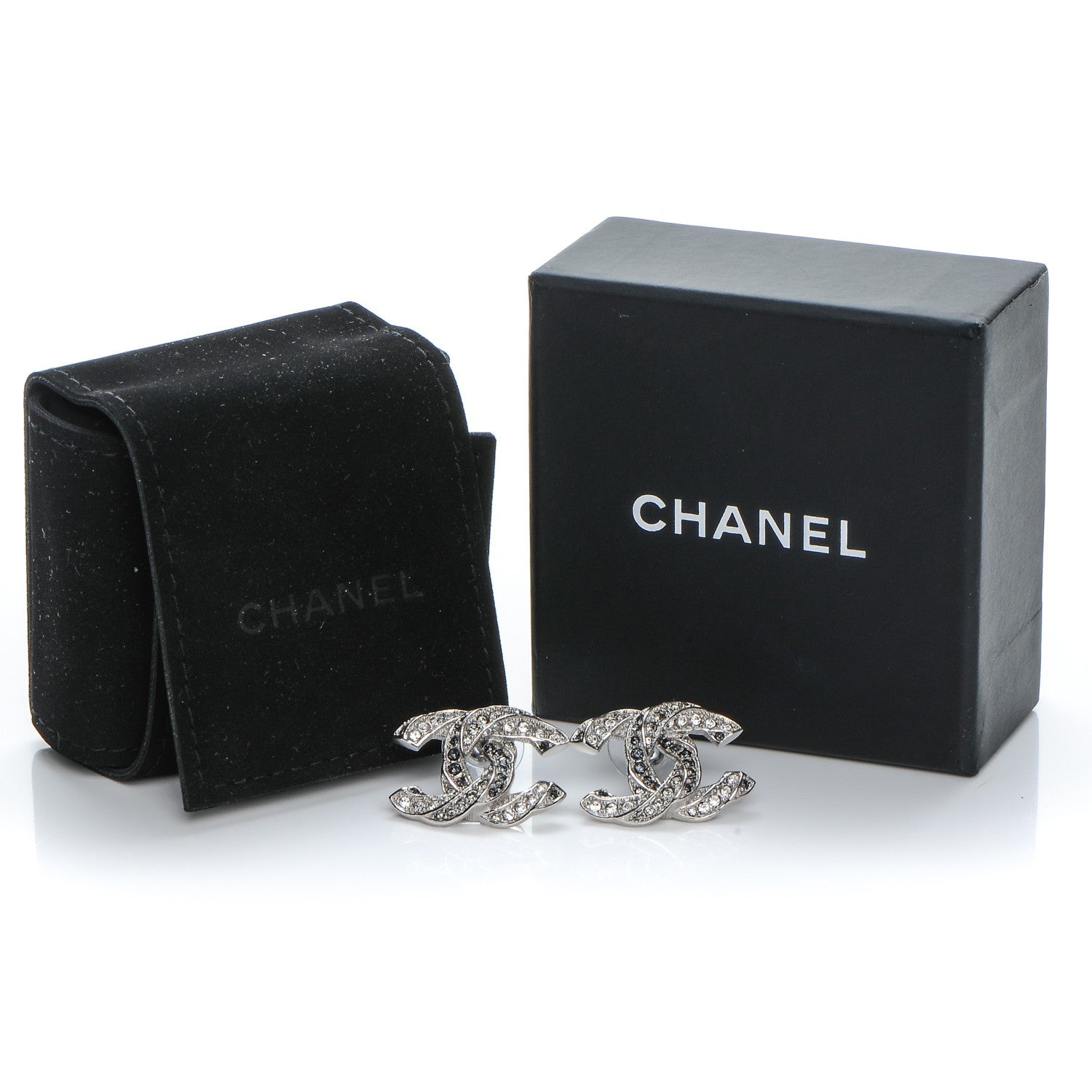 Chanel Crystal CC Twisted Earrings Silver 5 of 5