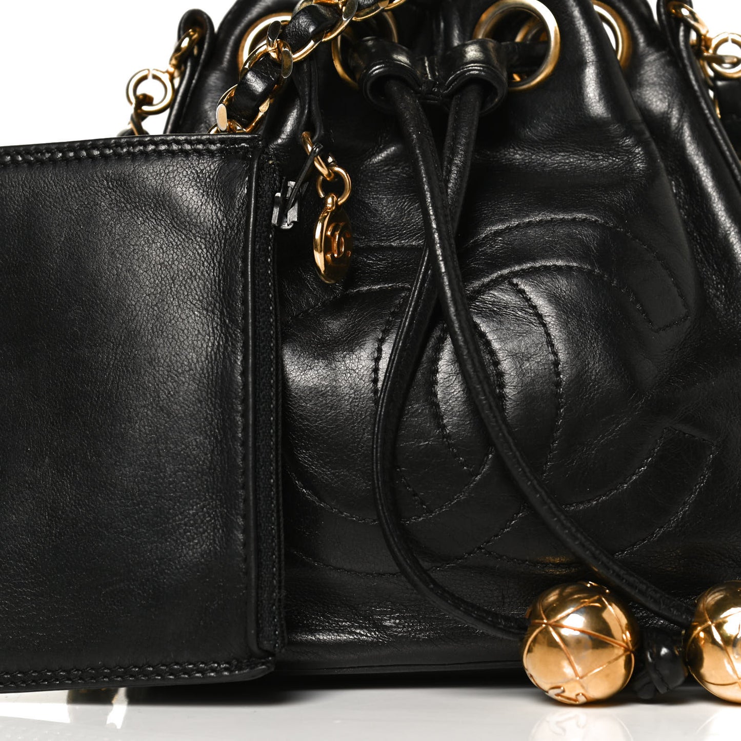 Lambskin Mini CC Drawstring Bag Black