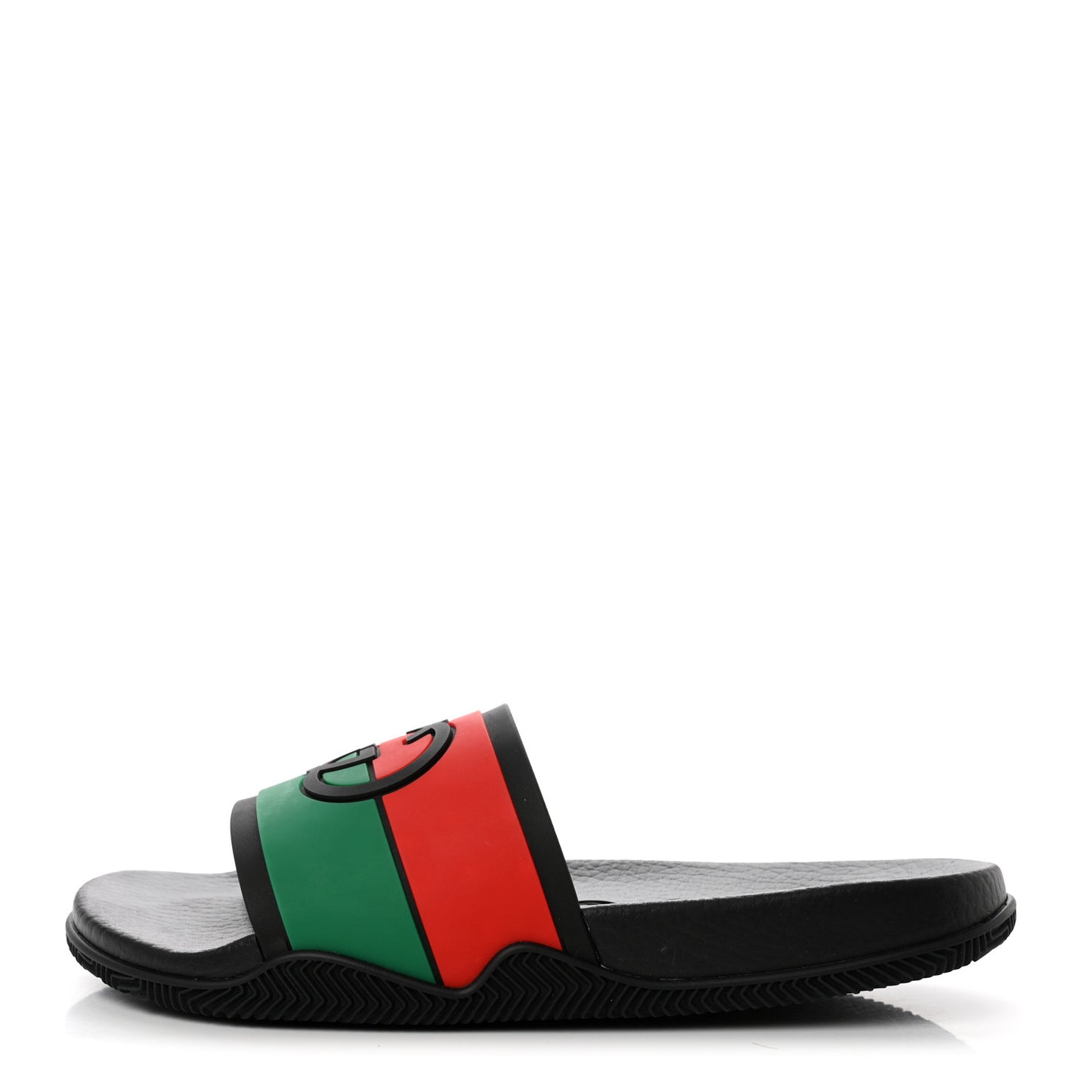 Rubber Web Womens Interlocking G Slide Sandals 40 Black Green Red