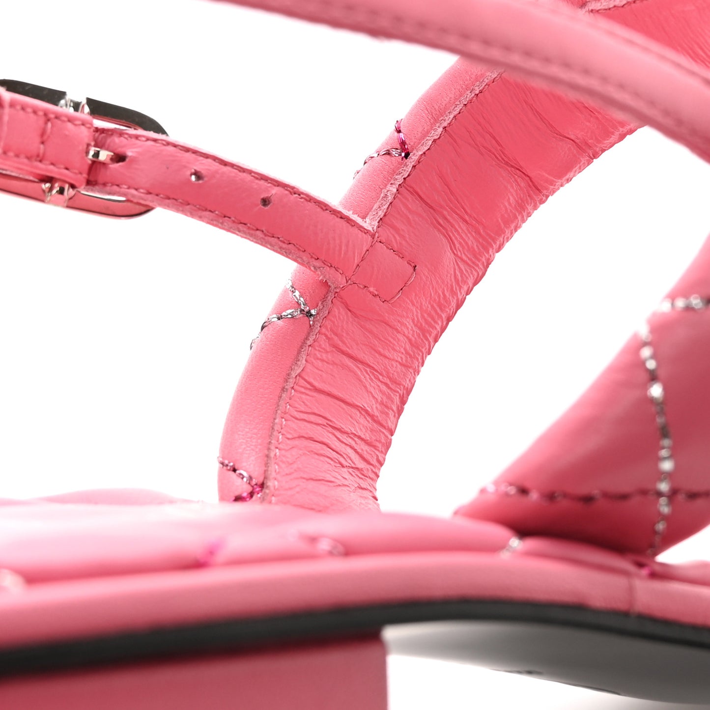 Lambskin Crystal Stitched CC Thong Sandals 35 Pink
