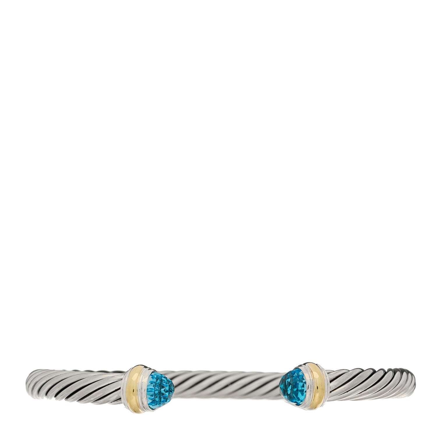 David Yurman Sterling Silver 14K Yellow Gold Blue Topaz 7mm Cable Classics Bracelet 1 of 3