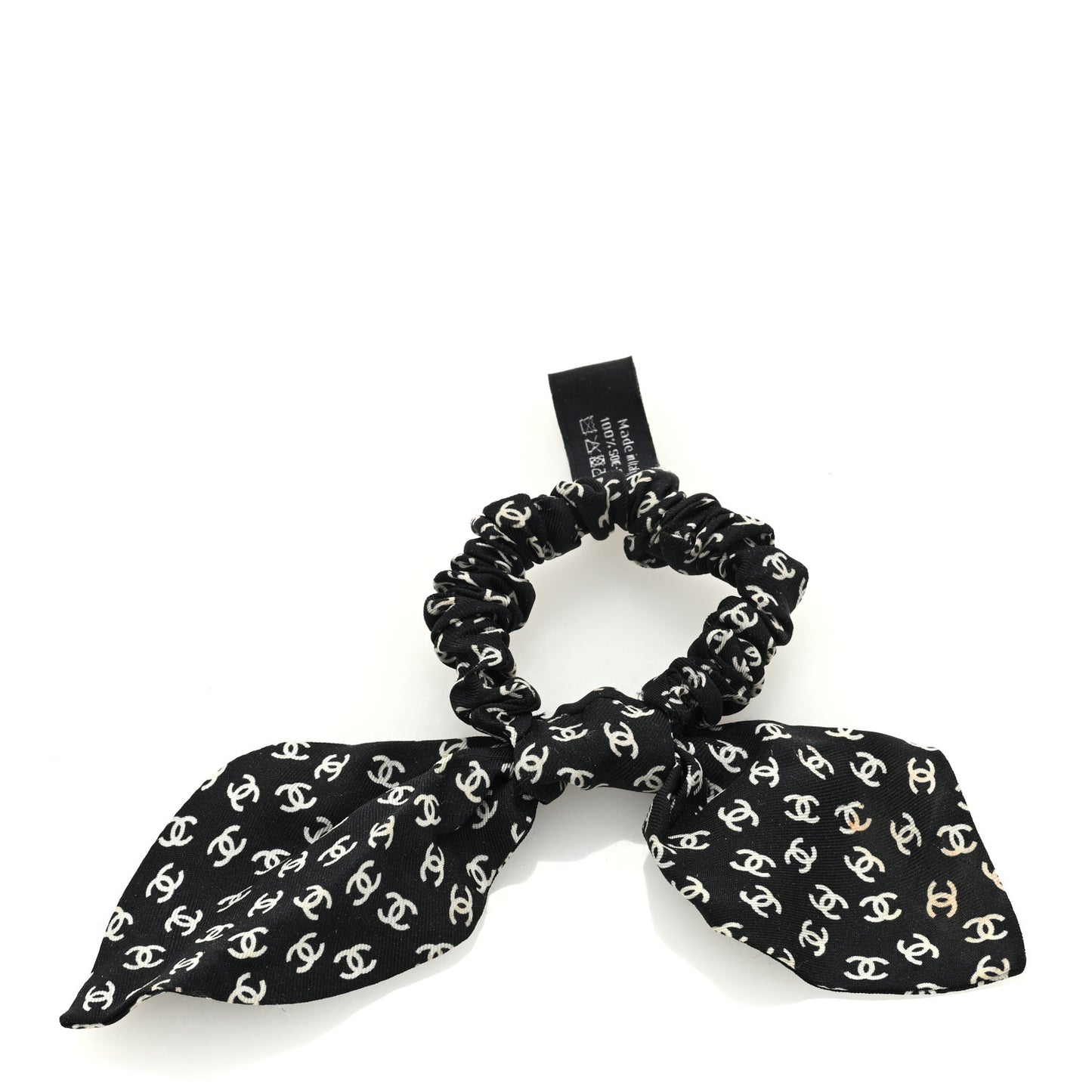 Silk Twill CC Scarf Hair Tie Black White