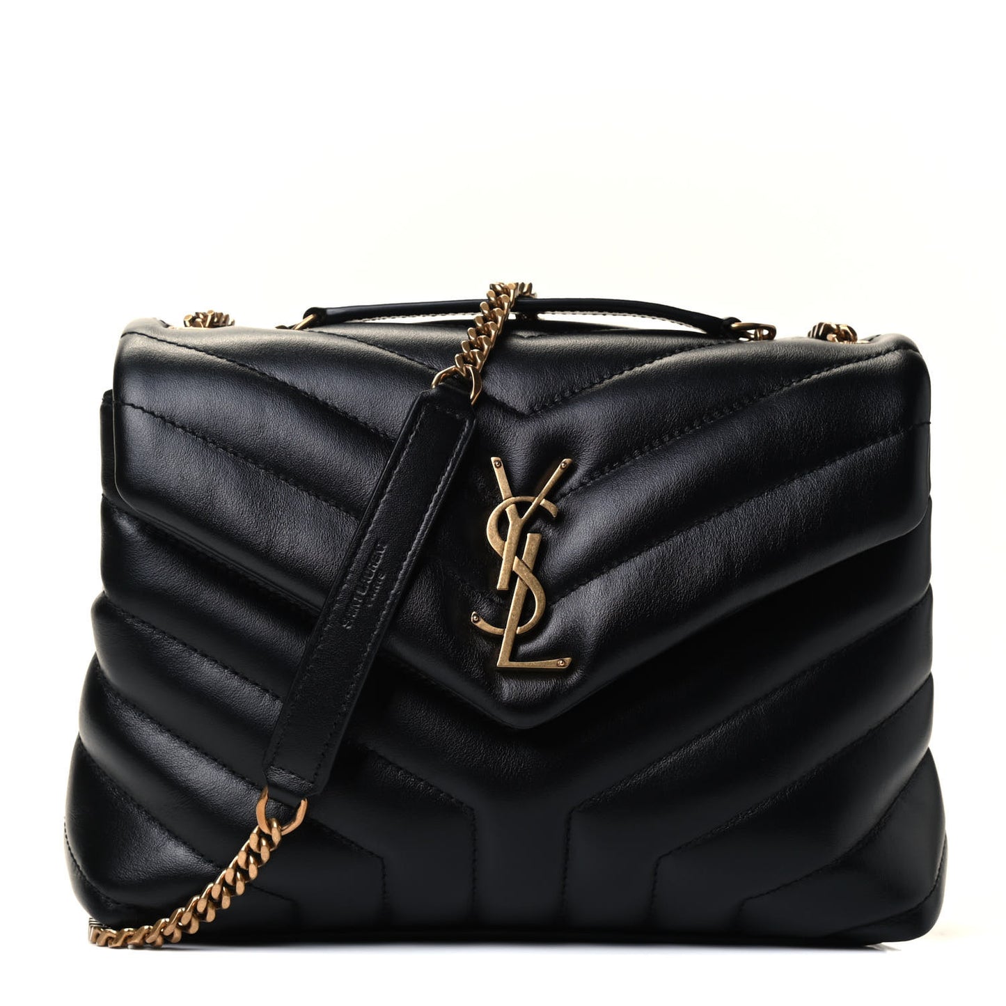Calfskin Y Quilted Monogram Small Loulou Chain Satchel Black