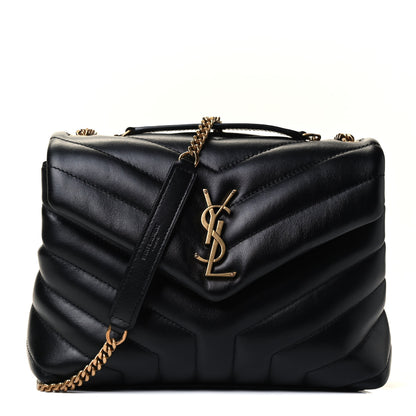 Saint Laurent Calfskin Y Quilted Monogram Small Loulou Chain Satchel Black 1 of 4