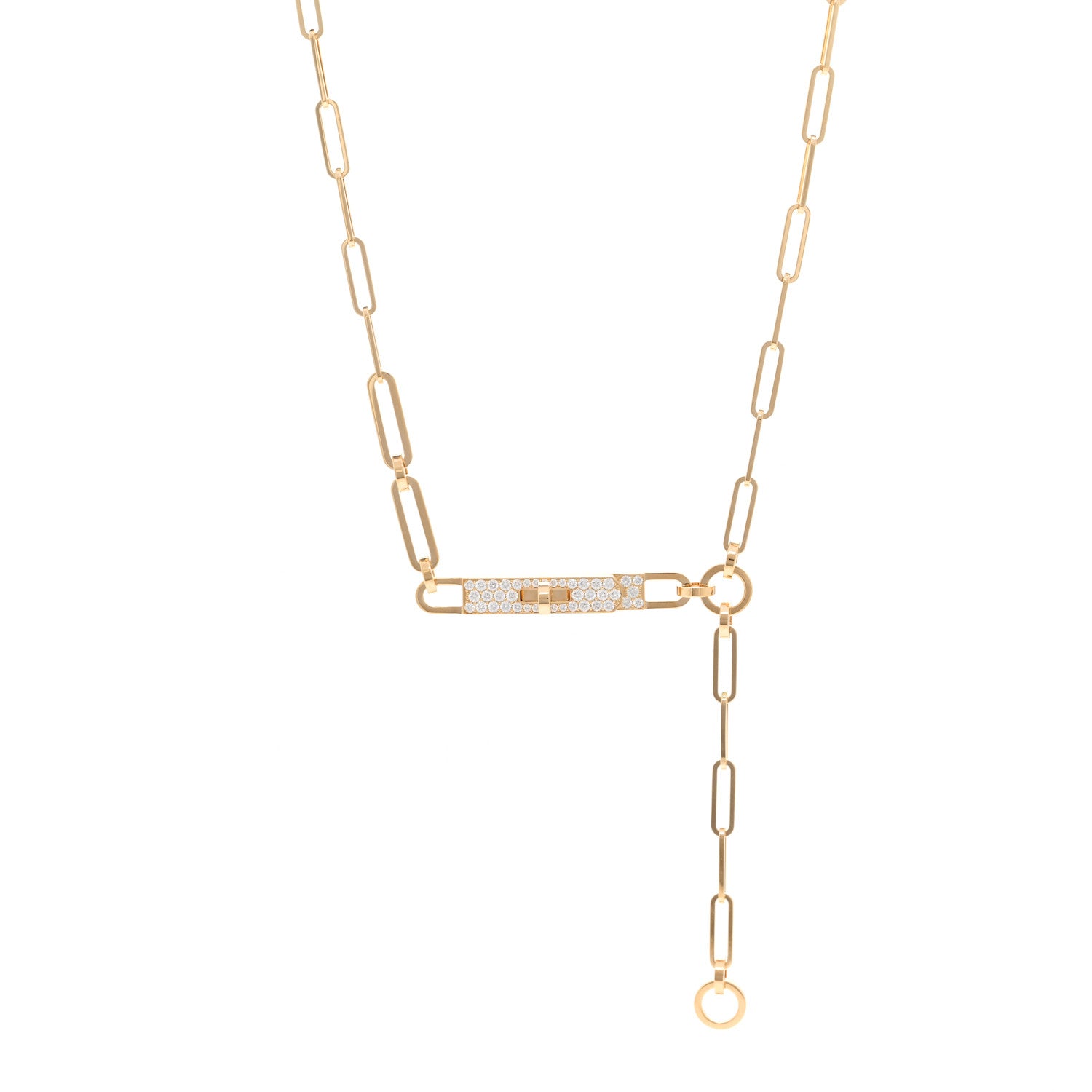Hermes 18K Yellow Gold Diamond Pave PM Kelly Chaine Lariat Necklace ST 1 of 4