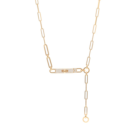 Hermes 18K Yellow Gold Diamond Pave PM Kelly Chaine Lariat Necklace ST 1 of 4