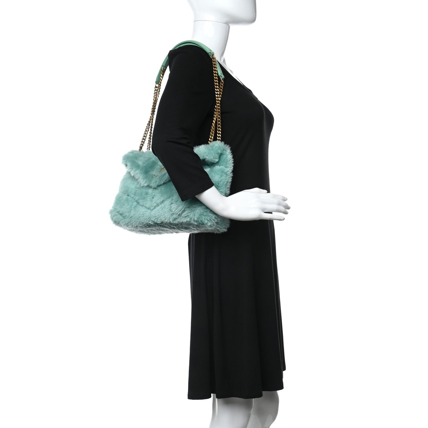 Merino Shearling Lambskin Quilted Small Loulou Puffer Monogram Chain Satchel Iced Mint