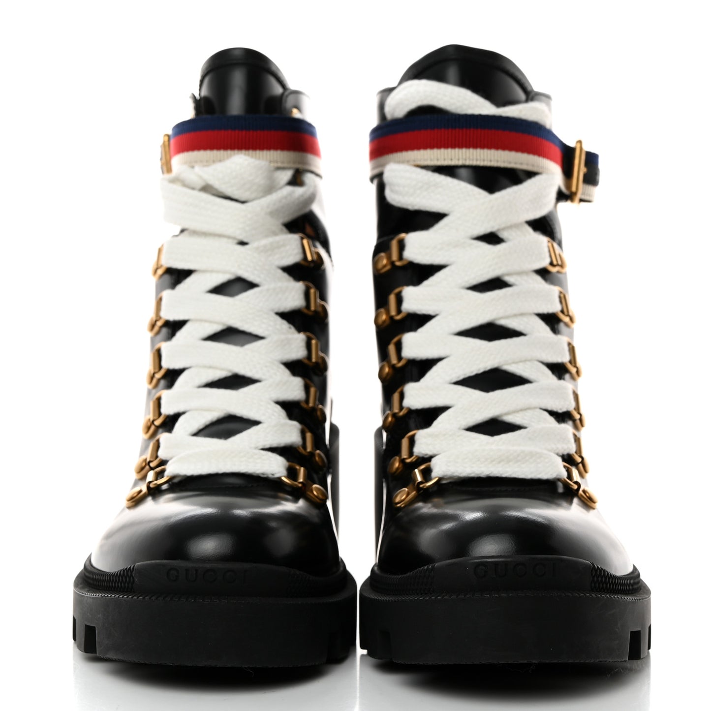 Calfskin Sylvie Web Lace Up Combat Boots 38 Black