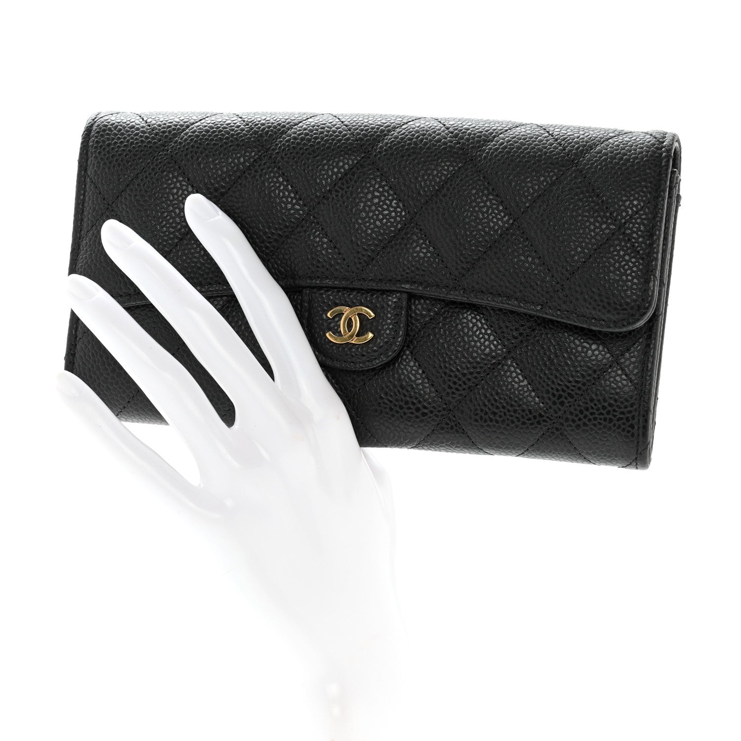 Chanel Caviar Quilted Large Gusset Flap Wallet Black 2 of 10