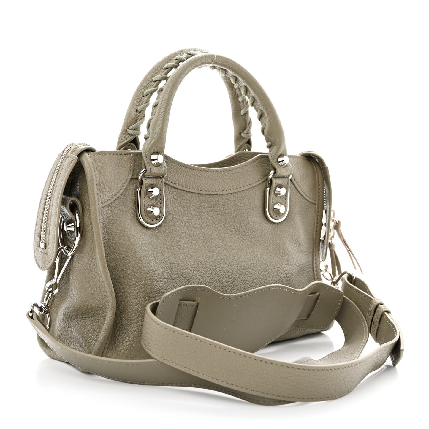 Chevre Silver Metallic Edge Hardware Mini City Gris Taupe