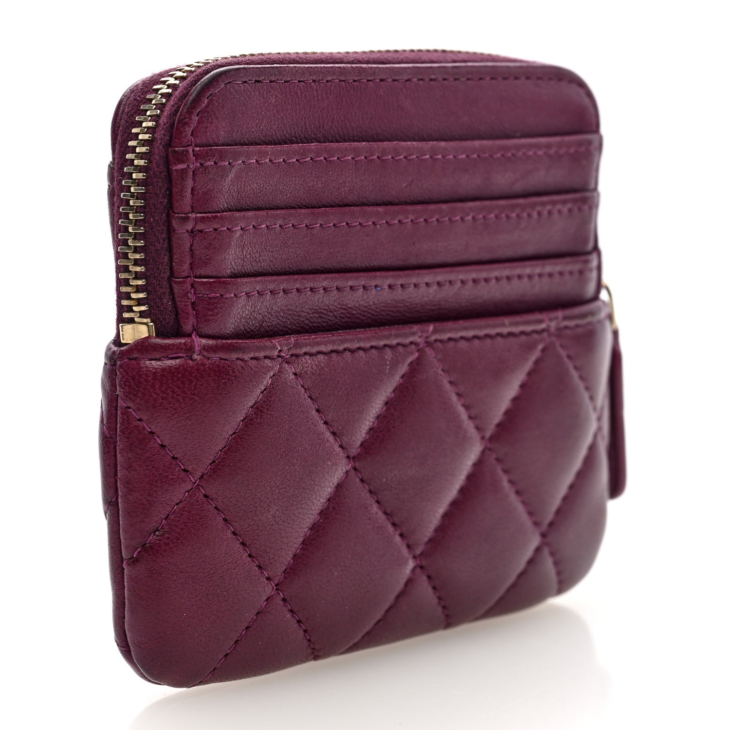 Chanel Lambskin Quilted Zip Card Holder Wallet Burgundy 3 of 7