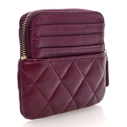 Chanel Lambskin Quilted Zip Card Holder Wallet Burgundy 3 of 7