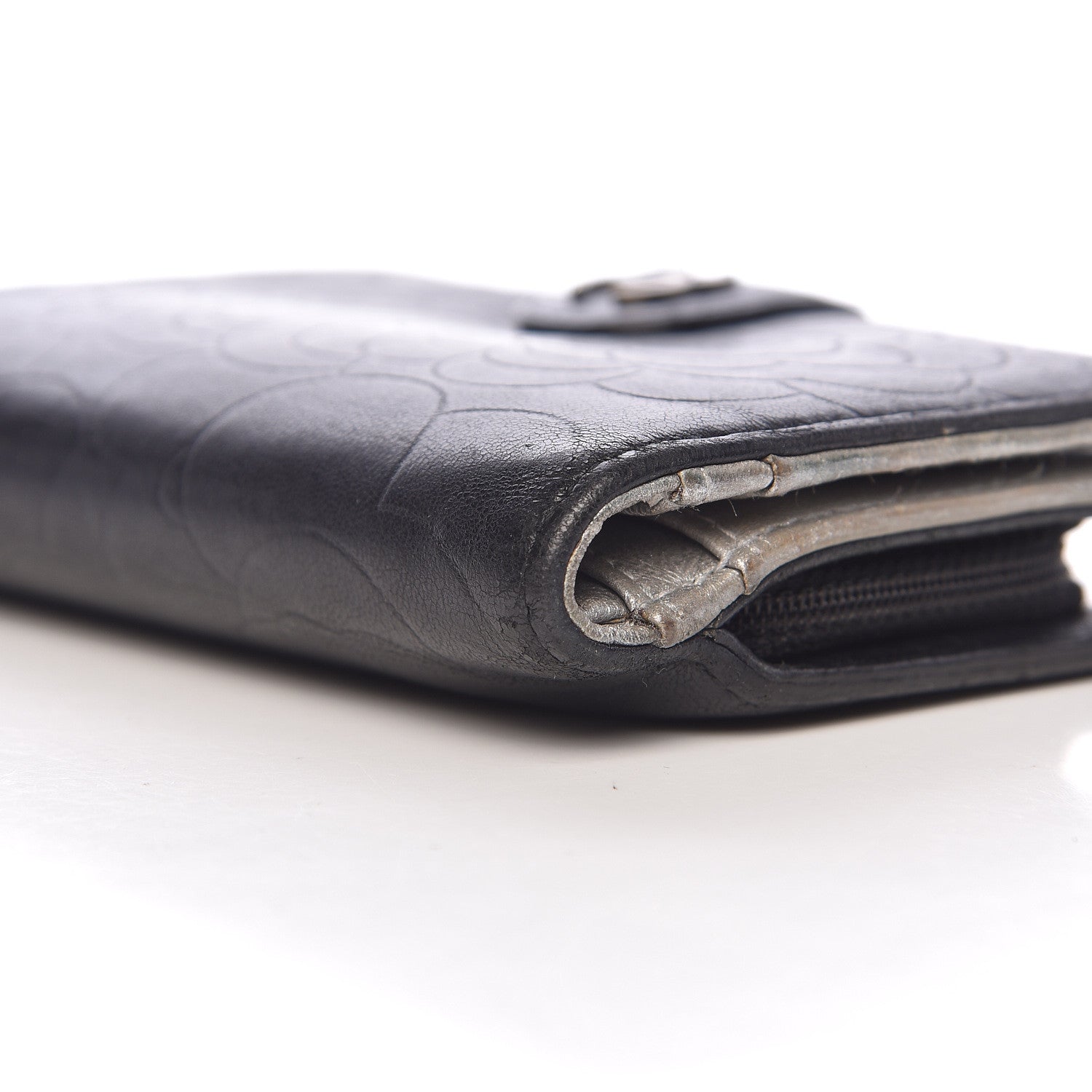 Chanel Lambskin Camellia Embossed Zipped Pocket Wallet Black 9 of 15
