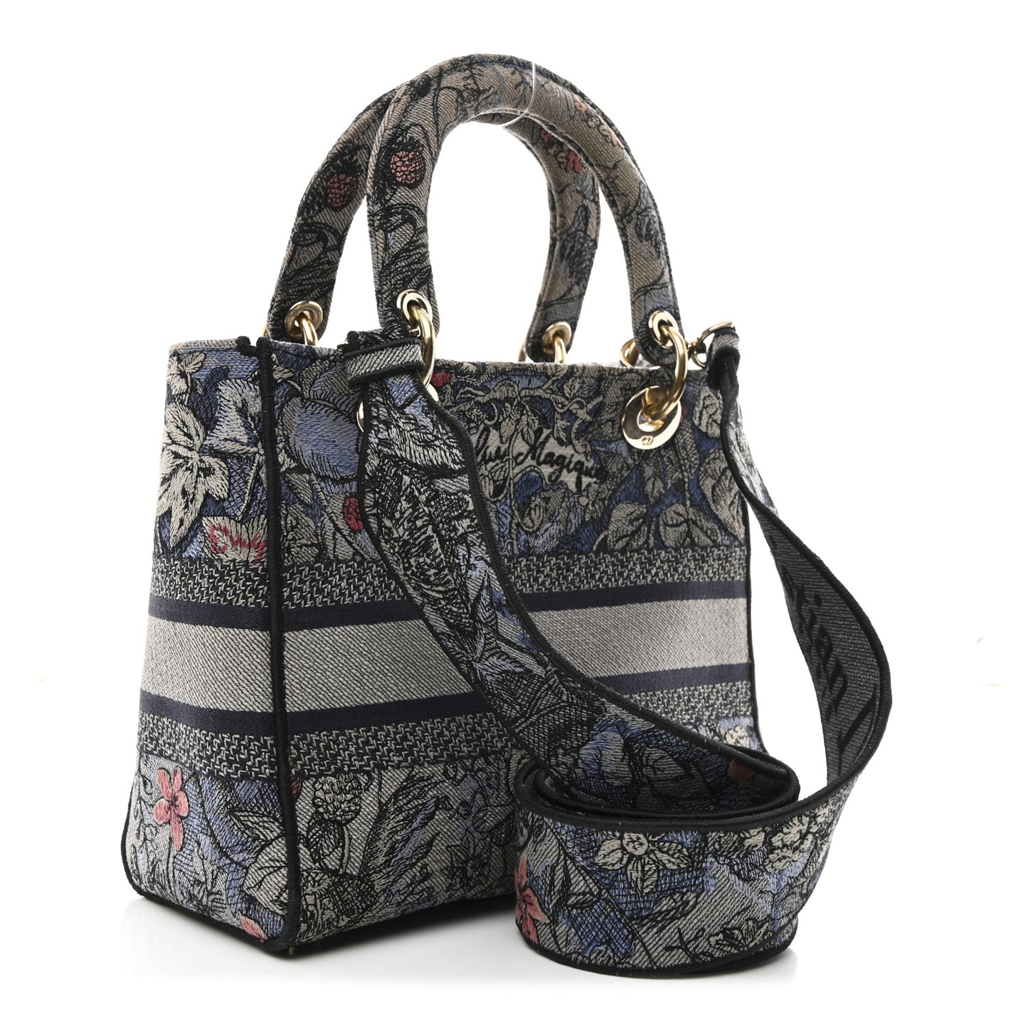 Canvas Embroidered Jardin Magique Medium Lady D-Lite Denim Multicolor