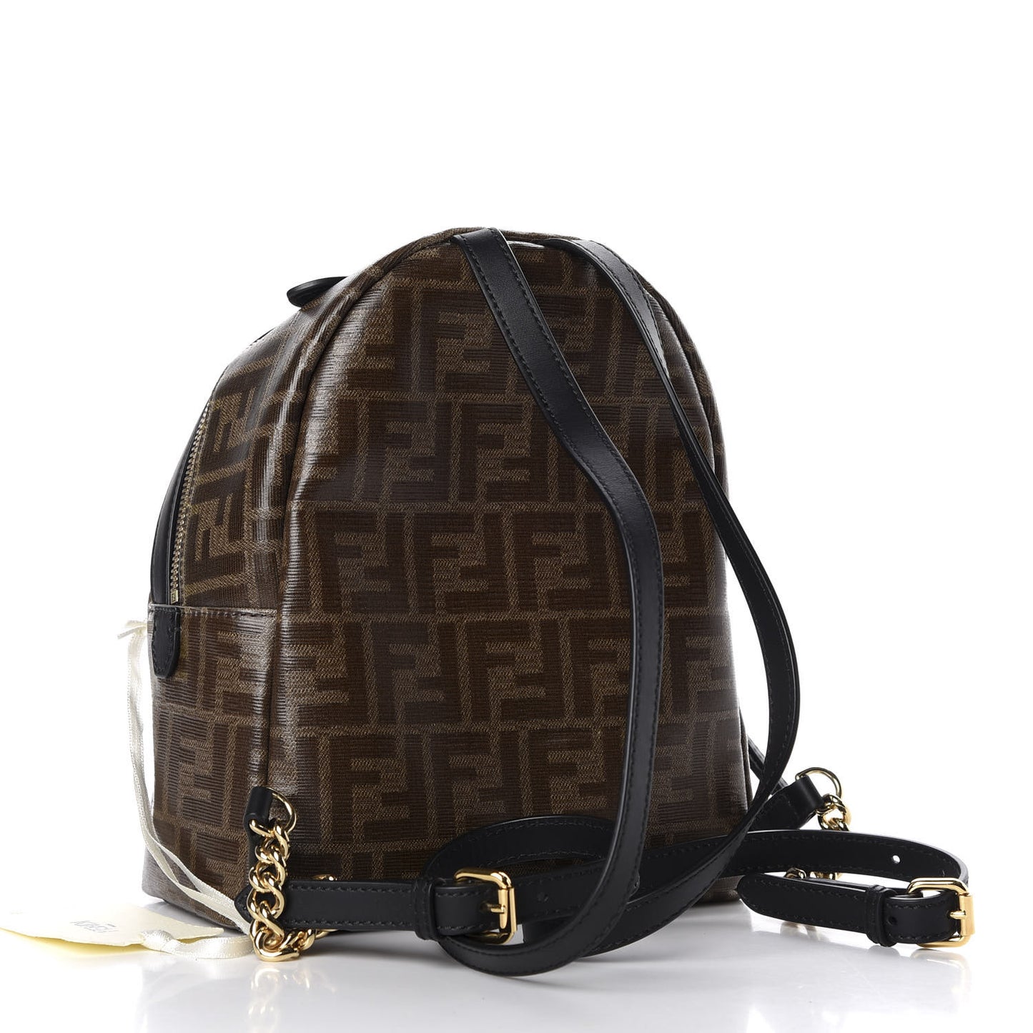 Glazed Fabric Vitello Century FF 1974 Stamp Patch Mini Backpack Mogano Panna Black
