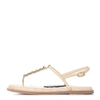 Chanel Lambskin CC Chain Thong Sandals 39 Beige Black 1 of 10