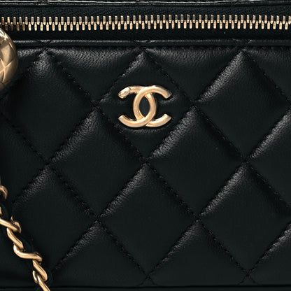 Chanel Lambskin Quilted Small Pearl Crush Vanity Case With Chain Black 8 of 11