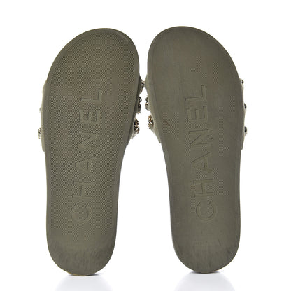 Chanel Canvas Chain Flat Sandals 39 Khaki 7 of 12