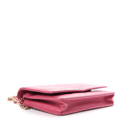 Chanel Lambskin Camellia Embossed Wallet On Chain WOC Pink 4 of 10
