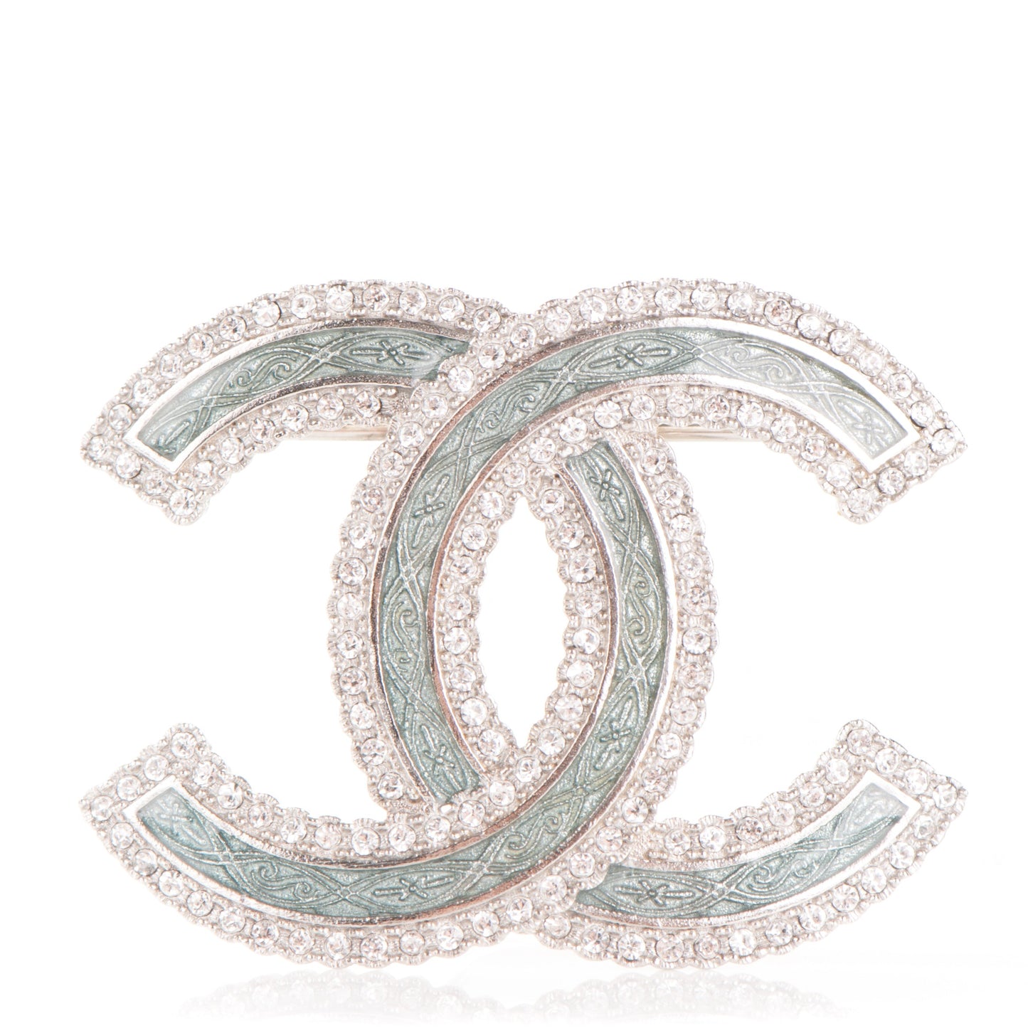 Crystal Glass CC Brooch Silver