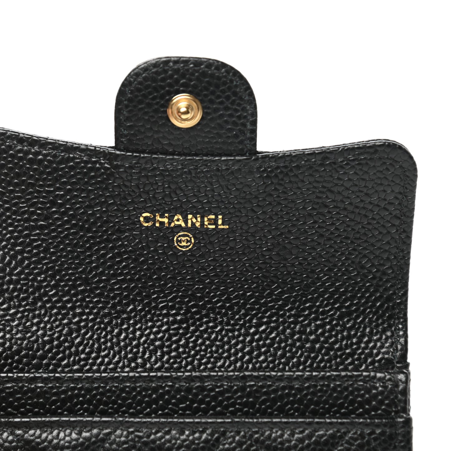 Caviar Quilted Flap Card Holder Wallet Black