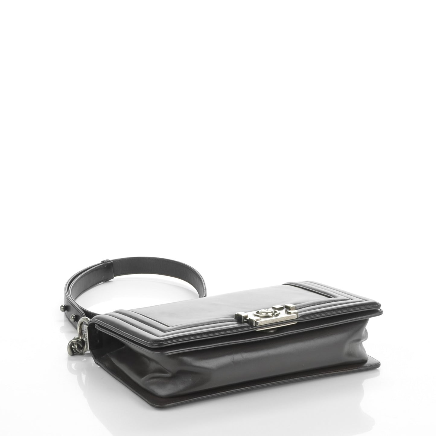 Glazed Calfskin Medium Boy Flap Black Brown