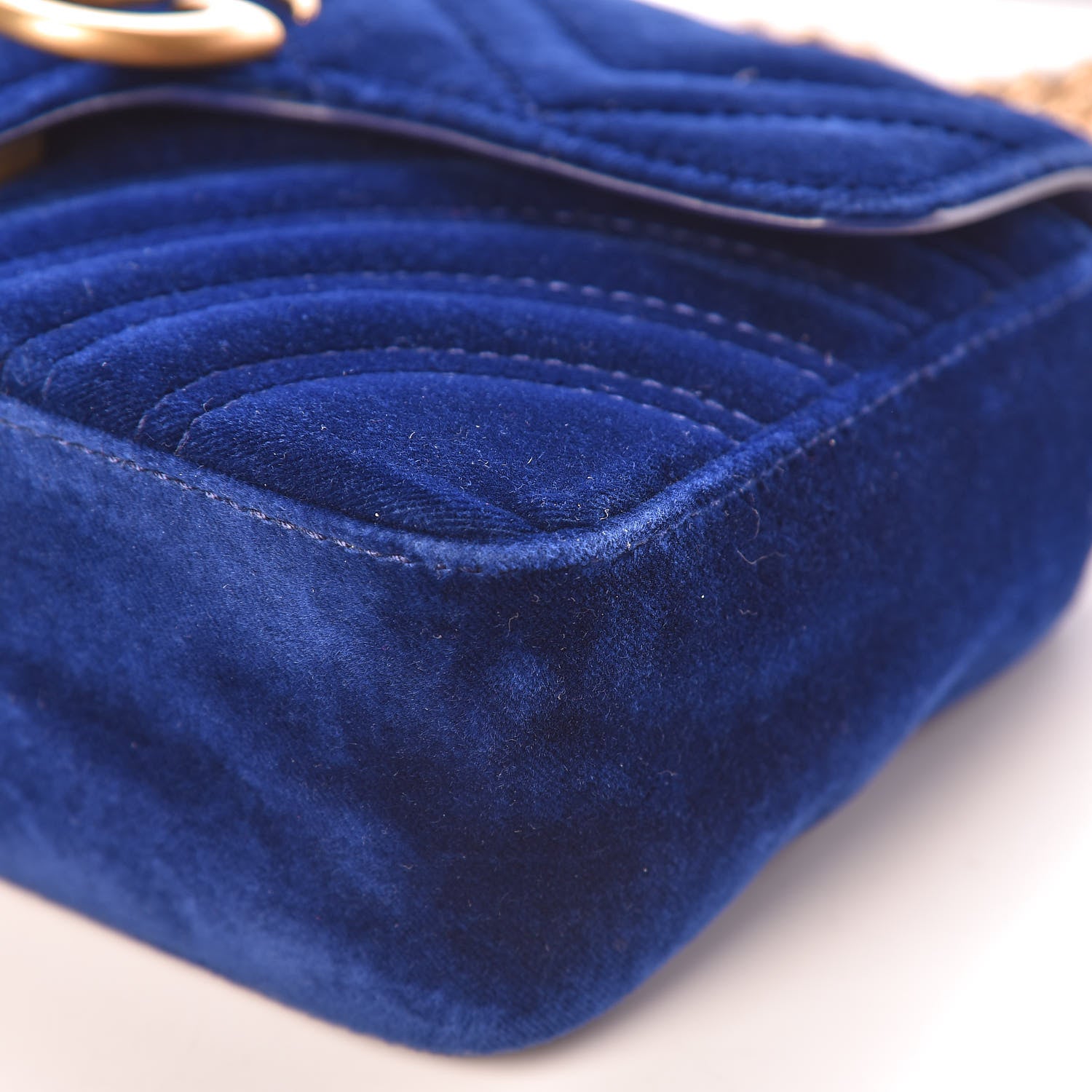 Gucci Velvet Matelasse Mini GG Marmont Shoulder Bag Cobalt Blue 12 of 16