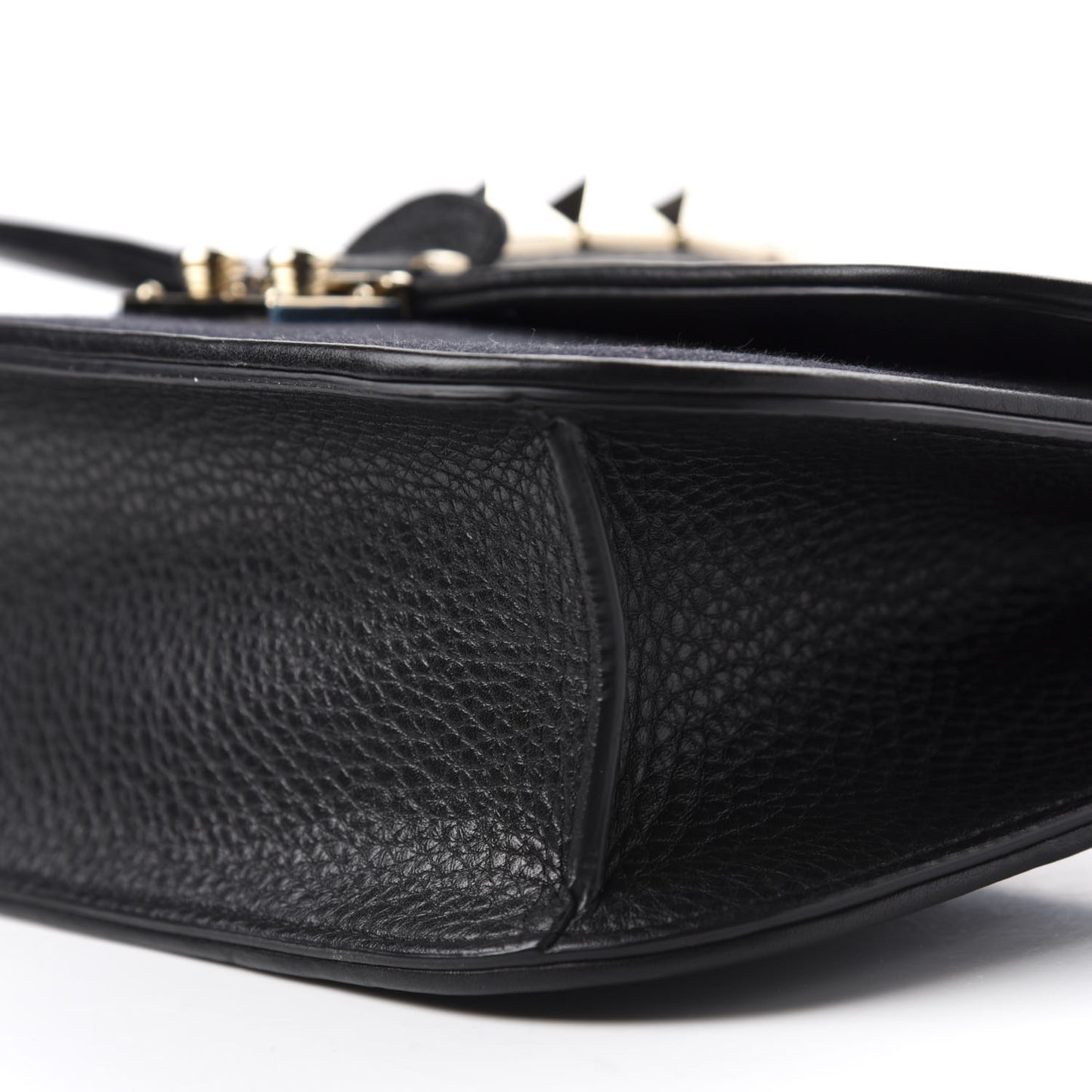 Denim Medium Glam Lock Rockstud Flap Deep Denim