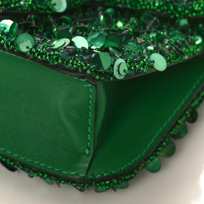Valentino Garavani Sequin Crystal Vlogo Embroidered Small Loco Shoulder Bag Green 8 of 9