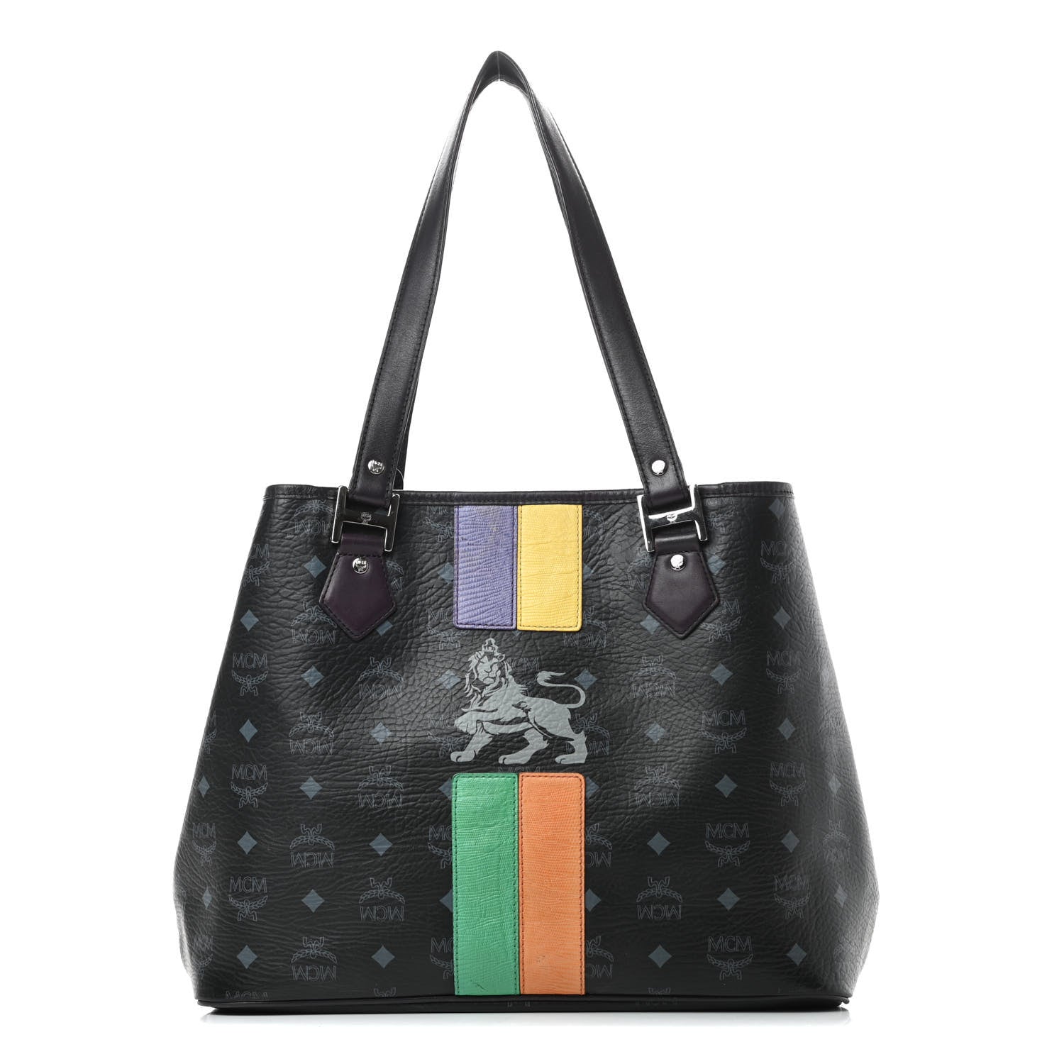 MCM Visetos Striped Munich Lion Tote Black 1 of 16