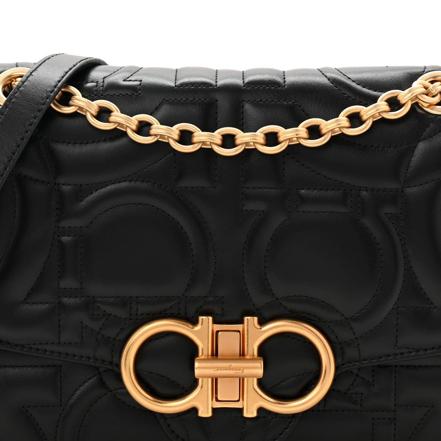 Salvatore Ferragamo Calfskin Quilted Gancini Flap Bag Black 7 of 9