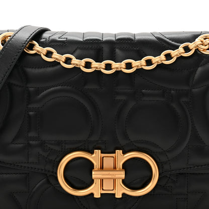 Salvatore Ferragamo Calfskin Quilted Gancini Flap Bag Black 7 of 9