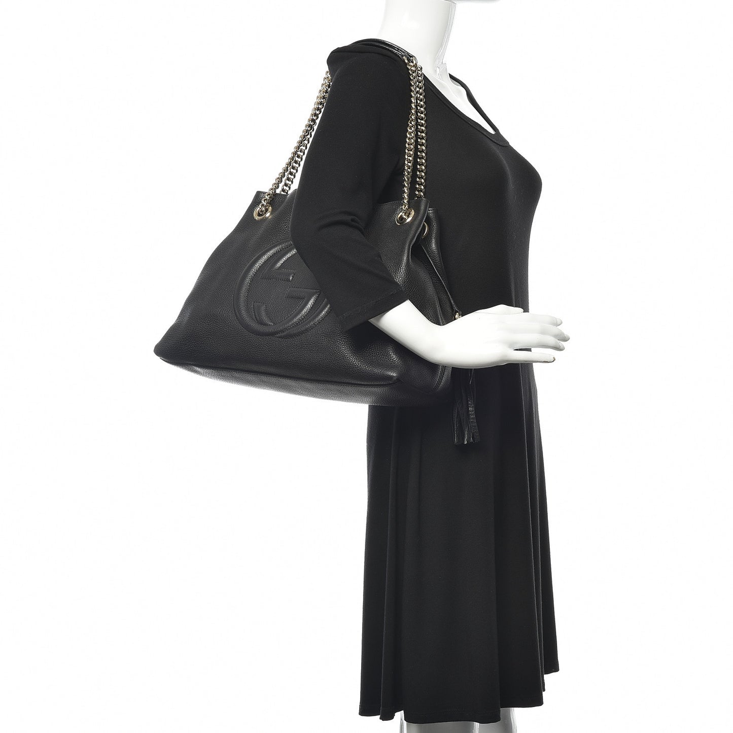 Pebbled Calfskin Medium Soho Chain Shoulder Bag Black