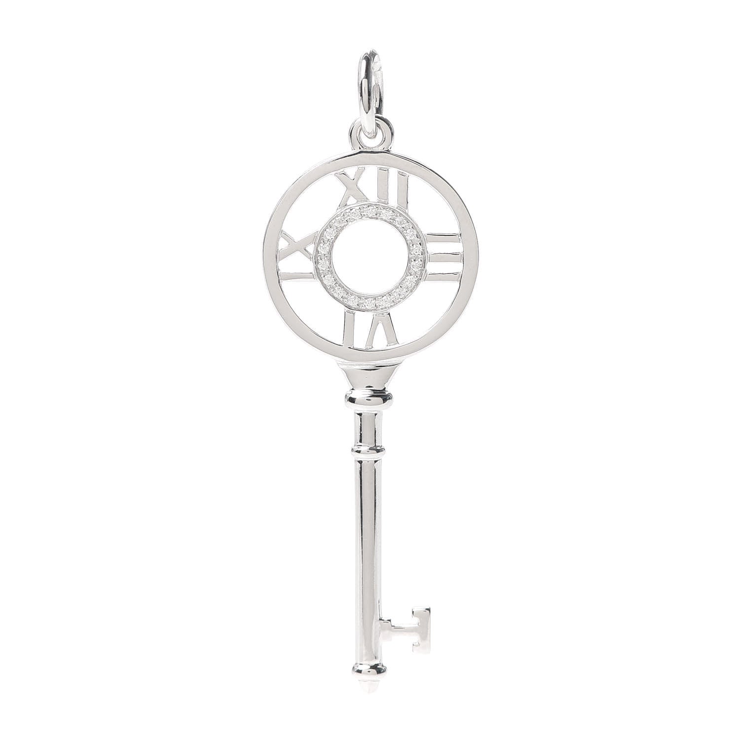 Tiffany 18K White Gold Diamond Atlas Key Pendant 1 of 4