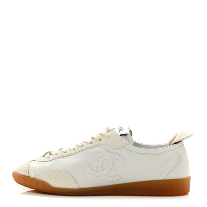 Chanel Calfskin Embossed Suede Sneakers 36 White Black 1 of 10