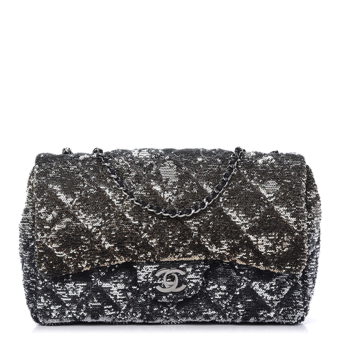 Sequin Quilted Ombre Medium Single Flap Dark Grey Gold